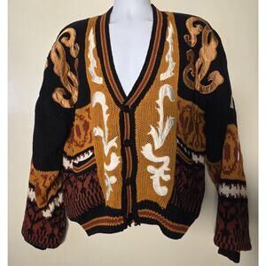 Vtg Palet Mens L Chunky Knit Cardigan Button Front Fully Lined Designer Knit